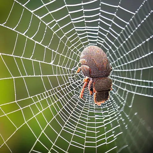 Prompt: An orchard spider. spider web. close-up. nature photography. macrophotography. NIKON D800E + 105mm f/2.8 @ 105mm, ISO 400, 1/1000, f/3.5