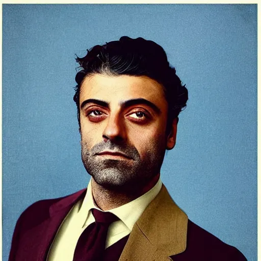 Image similar to “Oscar Isaac portrait, color vintage magazine illustration 1950”