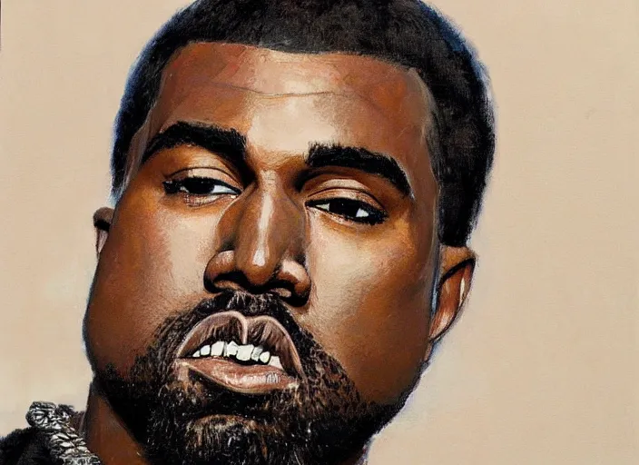 Image similar to a highly detailed beautiful portrait of kanye west, kanye west, by gregory manchess, james gurney, james jean