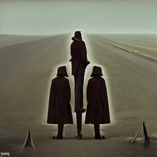 Image similar to radio waves in trenchcoats by storm thorgerson, weirdcore noir album cover