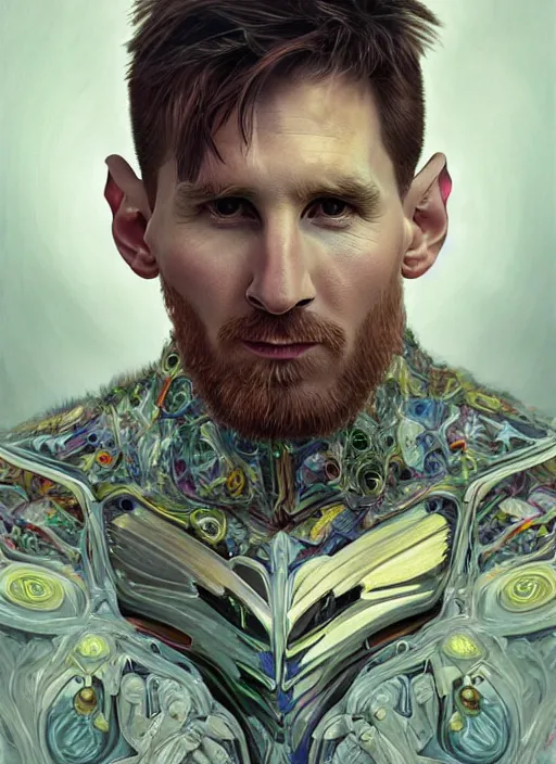 Image similar to lionel messi as a organic cyborg, diffuse lighting, fantasy, intricate, elegant, highly detailed, lifelike, photorealistic, digital painting, artstation, illustration, concept art, smooth, sharp focus, art by john collier and albert aublet and krenz cushart and artem demura and alphonse mucha