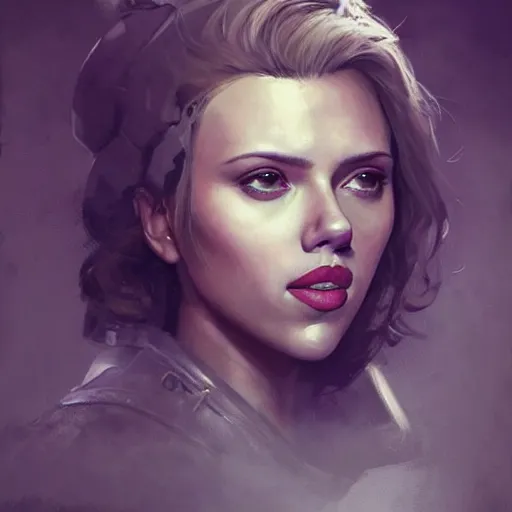 Image similar to painting of scarlett johansson wearing an eyepatch, epic, tragic, military art, fantasy, dieselpunk, hd shot, digital portrait, beautiful, artstation, comic style, by artgerm, guy denning, jakub rozalski, magali villeneuve and charlie bowater