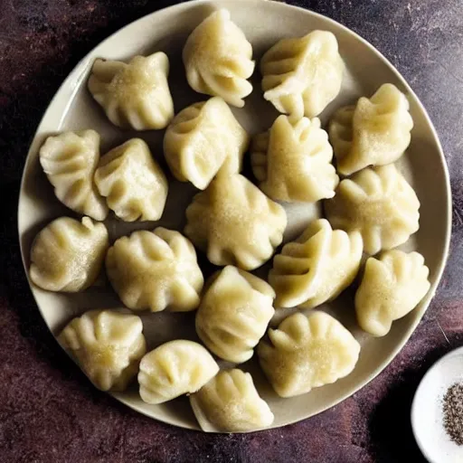 Prompt: a large plate of dumplings