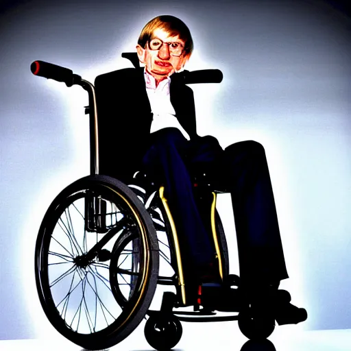 Image similar to steven hawking on a flying wheelchair