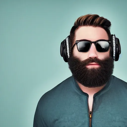 Image similar to beardthug, dj, music festival, hyperrealistic