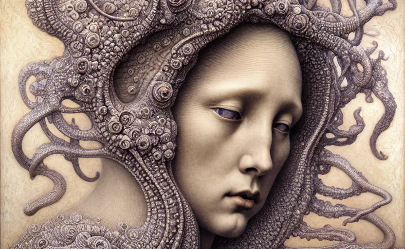 Image similar to detailed realistic beautiful moon goddess face portrait by jean delville, gustave dore, iris van herpen and marco mazzoni, art forms of nature by ernst haeckel, art nouveau, symbolist, visionary, gothic, neo - gothic, pre - raphaelite, fractal lace, intricate alien botanicals, ai biodiversity, surreality, hyperdetailed ultrasharp octane render