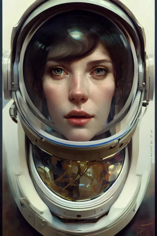 Prompt: A full portrait of a 2001 Space Odyssey Astronaut, intricate, elegant, highly detailed, digital painting, artstation, concept art, smooth, sharp focus, illustration, art by Krenz Cushart and Artem Demura and alphonse mucha