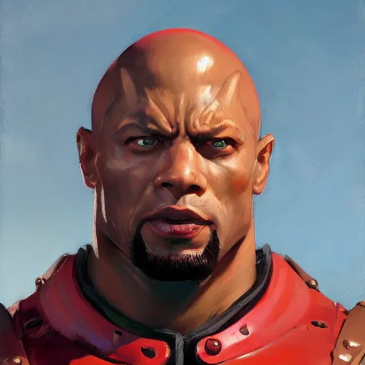 Image similar to greg manchess portrait painting of fully armored red lights the foundation aka dwayne the rock as overwatch character, medium shot, asymmetrical, profile picture, organic painting, sunny day, matte painting, bold shapes, hard edges, street art, trending on artstation, by huang guangjian, gil elvgren, ruan jia, greg rutkowski, gaston bussiere