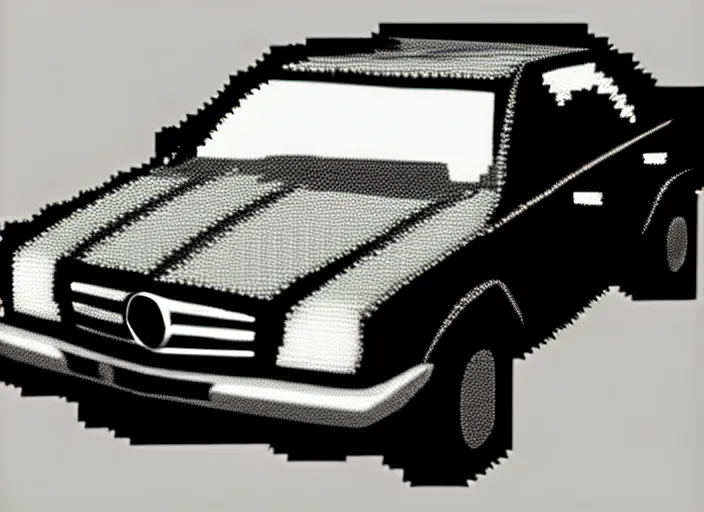 Image similar to burning wrecked mercedes 1 2 4, pixelart, monochrome gameboy, award winning. dramatic. trending on artstation, low resolution sync