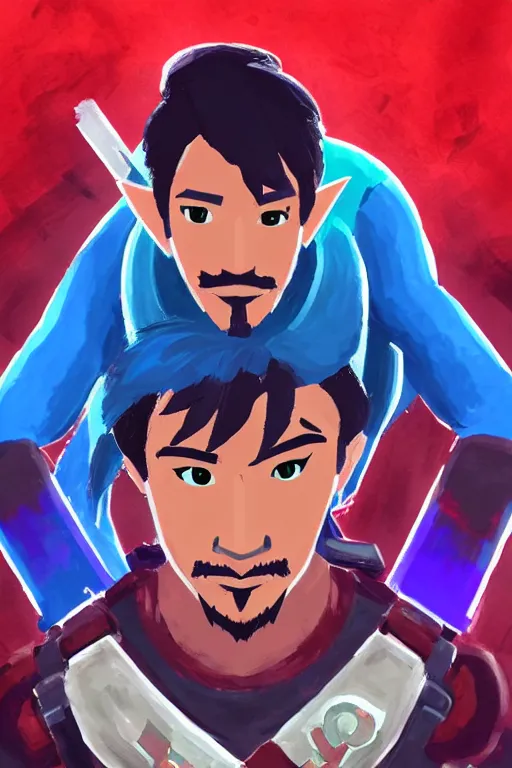 Image similar to a portrait of markiplier from the legend of zelda breath of the wild, breath of the wild art style.