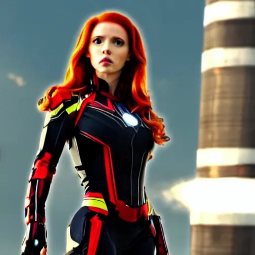 Image similar to A still photograph of Amouranth as Black Widow in Iron Man 2 (2010),