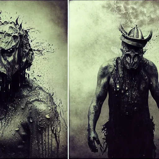 Prompt: wet collodion photography of innsmouth dweller mutant fishman sailor old man with gills and scales creatures from the deep ocean by emil melmoth zdzislaw beksinki craig mullins yoji shinkawa realistic render ominous detailed photo atmospheric by jeremy mann francis bacon and agnes cecile ink drips paint smears digital glitches glitchart