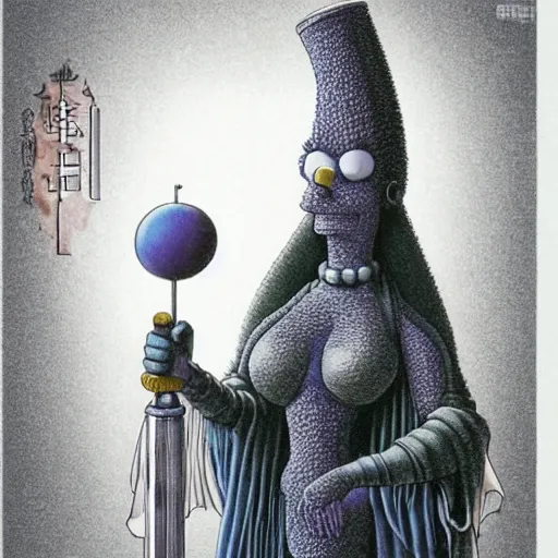 Image similar to marge simpson from futurama in berserk anime drawn by kentaro miura and zdislaw beksinski