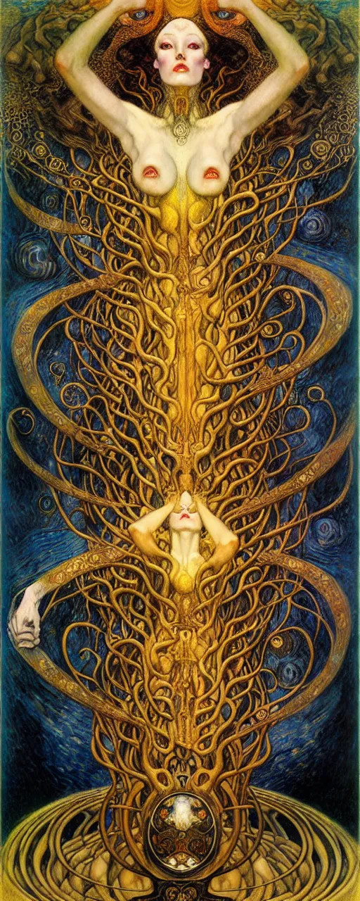 Image similar to Divine Chaos Engine by Karol Bak, Jean Delville, William Blake, Gustav Klimt, and Vincent Van Gogh, symbolist, visionary