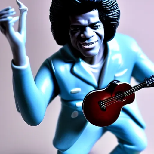 Prompt: a porcelain figurine of james brown playing the guitar, product shot