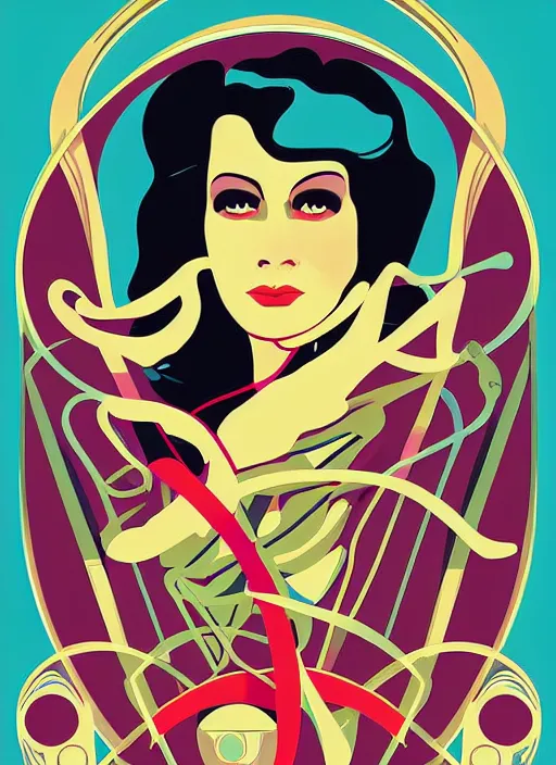 Prompt: vector art of a retro futuristic portrait, art nouveau, by chris moore