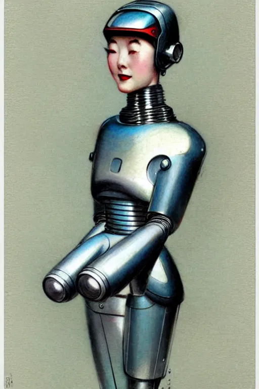 Image similar to ( ( ( ( ( 1 9 5 0 s retro future robot android aluminum woman from japan. muted colors. ) ) ) ) ) by jean - baptiste monge!!!!!!!!!!!!!!!!!!!!!!!!!!!!!!