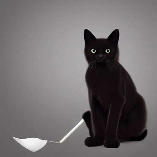 Image similar to photorealistic black cat with a white spade marking on its chest. red eyes. standing on its back legs