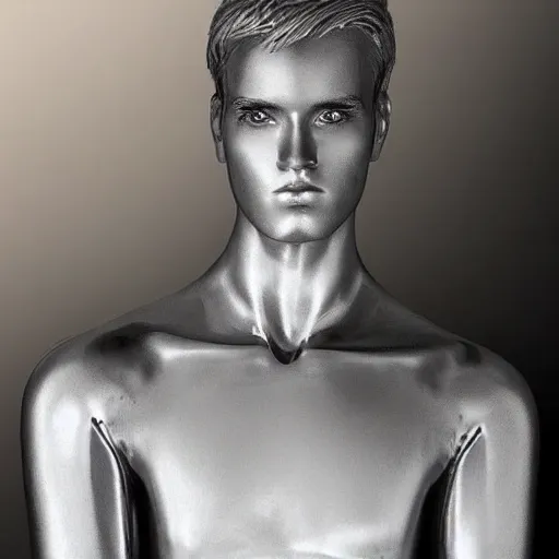 Image similar to “a realistic detailed photo of a guy who is an attractive humanoid who is half robot and half humanoid, who is a male android, twitch streamer and youtuber Ludwig Ahgren, shiny skin, posing like a statue, blank stare”