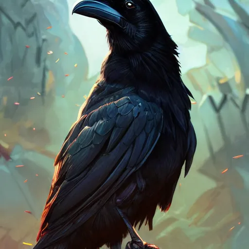 Image similar to perfectly - centered - portrait of a raven bird from league of legends, intricate, highly detailed, digital painting, artstation, concept art, smooth, sharp focus, illustration, unreal engine 5, 8 k, art by artgerm and greg rutkowski and alphonse mucha