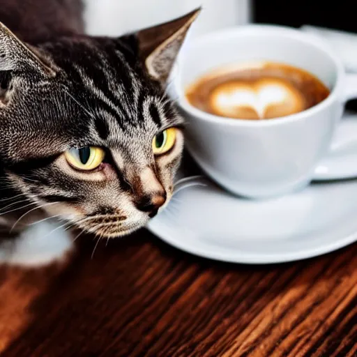 Prompt: a cat is drinking coffee