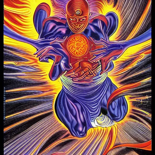 Prompt: random dreams of a mersenne twister, manga comic book cover, action, explosions, by alex grey