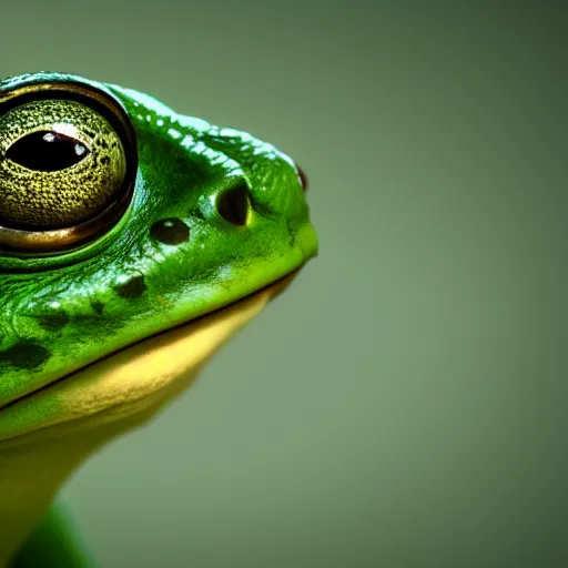 Prompt: cute pepe anthro green frog, cinematic key light ultra realistic, photorealistic, dramatic volumetric lighting award winning 8 k ray tracing