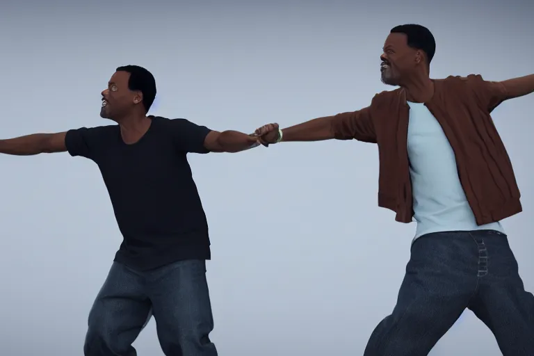 Image similar to will smith and chris rock dancing together. ultra-detailed, 8k, octane render