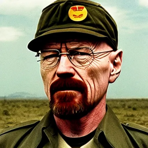 Image similar to walter white in the vietnam war, 4 k, hyper realistic