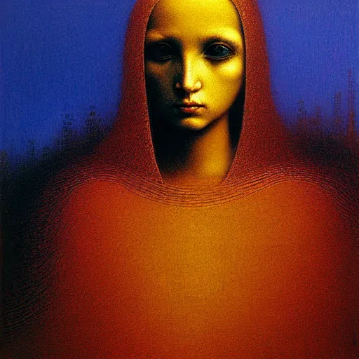 Image similar to portrait of ethereal young crow princess in golden armour by Beksinski