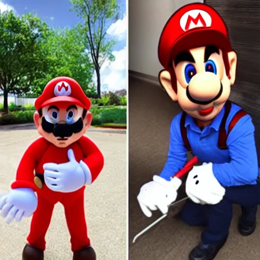 Image similar to a man poorly cosplaying as mario