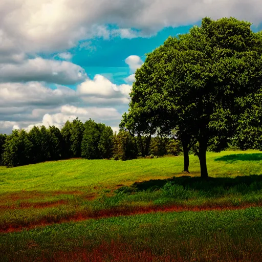 Image similar to A green sky and a blue field