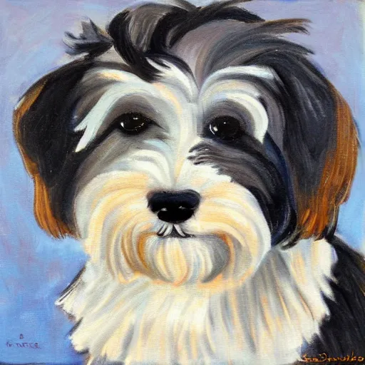 Image similar to portrait of a havanese dog, by sandra chevrie