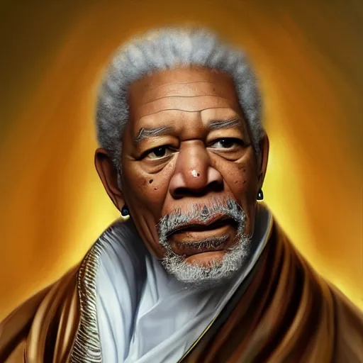 Image similar to a detailed fantasy character portrait of morgan freeman as saudi arab king by lauri blank, artgerm, evelyn de morgan, 8K, 50mm lens