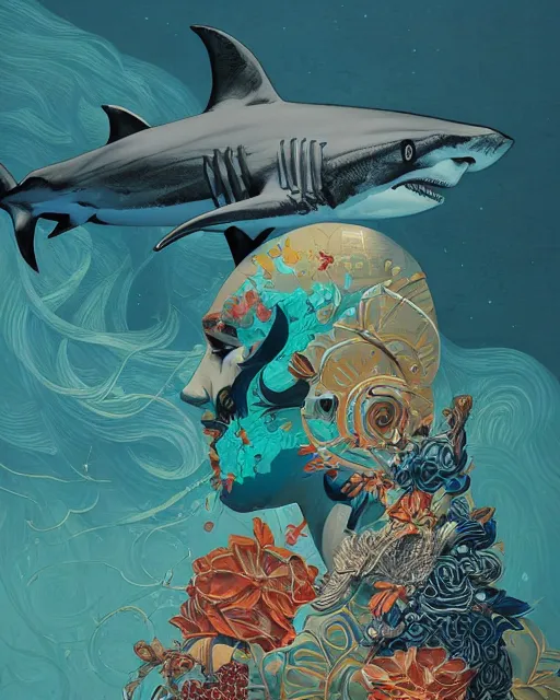 Image similar to Tristan Eaton, victo ngai, peter mohrbacher, artgerm portrait of a shark