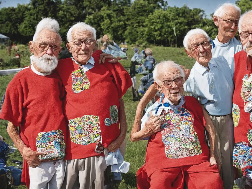 Image similar to a martin parr photo of a grandpa couple, wearing codex seraphinianus costumes