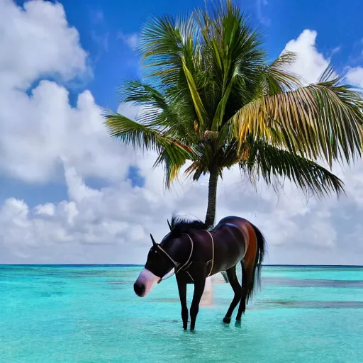 Image similar to a cartoon horse got on a plane and went to the maldives