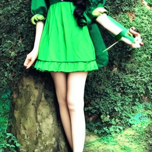 Image similar to “quirky witch in green dress anime style”