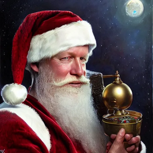 Image similar to stellan skarsgard as a fantasy style santa claus wizard, highly detailed painting by gaston bussiere, craig mullins, j. c. leyendecker, 8 k