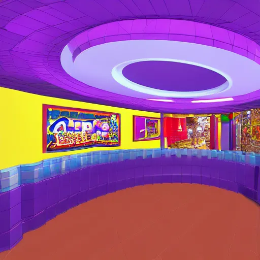 Image similar to 3D render of purple tornado inside of a blue mcdonalds