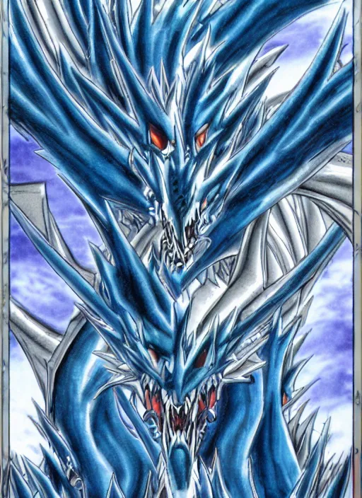 Image similar to blue eyes white dragon card from yu - gi - oh, high detail