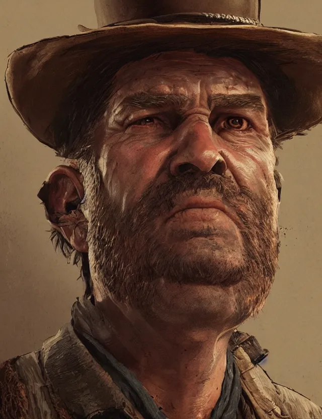 Image similar to close face portrait of an old male bar keeper as red dead redemption 2 concept art, art by ryo shiotani and greg rutkowski, intricate, beautiful, cute, cinematic lighting, vintage art by serge ivanoff, high resolution, very detailed