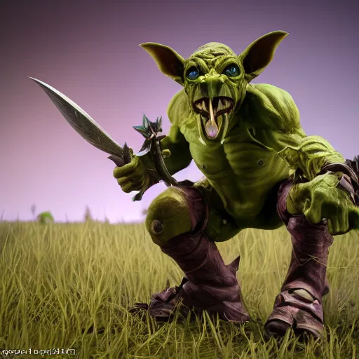 Image similar to medium portrait of a goblin, green skin, ffxiv, final fantasy 1 4 screenshot, octane render, 8 k, fantasy, rule of thirds, sharp focus