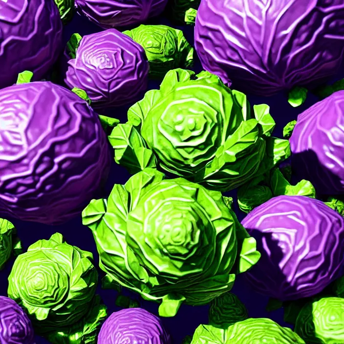 Prompt: high quality 3 d render very cute cabbages! money dollar party explosion, highly detailed, unreal engine cinematic smooth, moody purple glow light, low angle, uhd 8 k, sharp focus