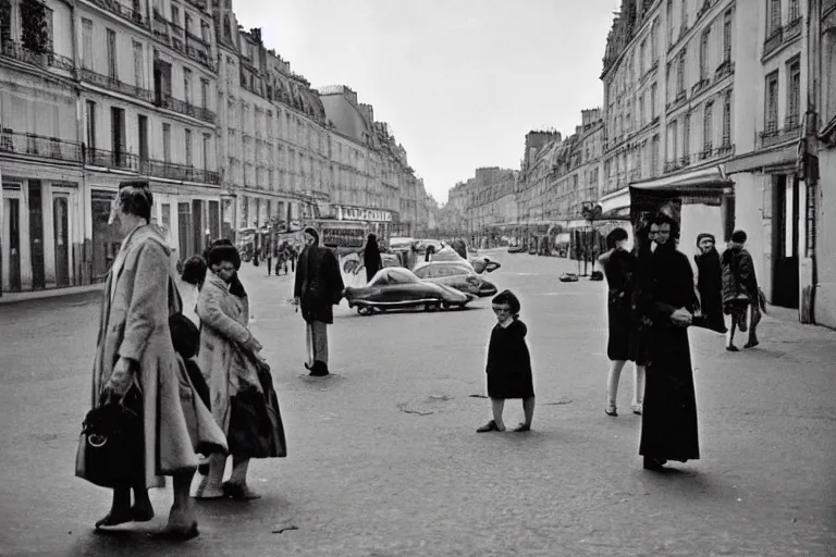 Image similar to vintage black and white street photography of paris by henri cartier - bresson