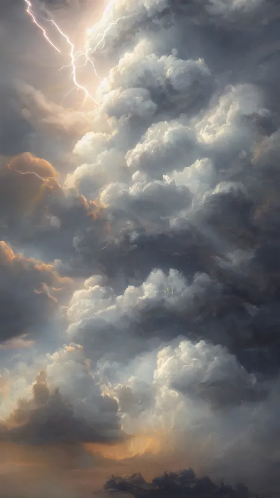 Prompt: Trending on artstation, beautiful cumulonimbus clouds with active lightning, detailed matte painting, oil on canvas