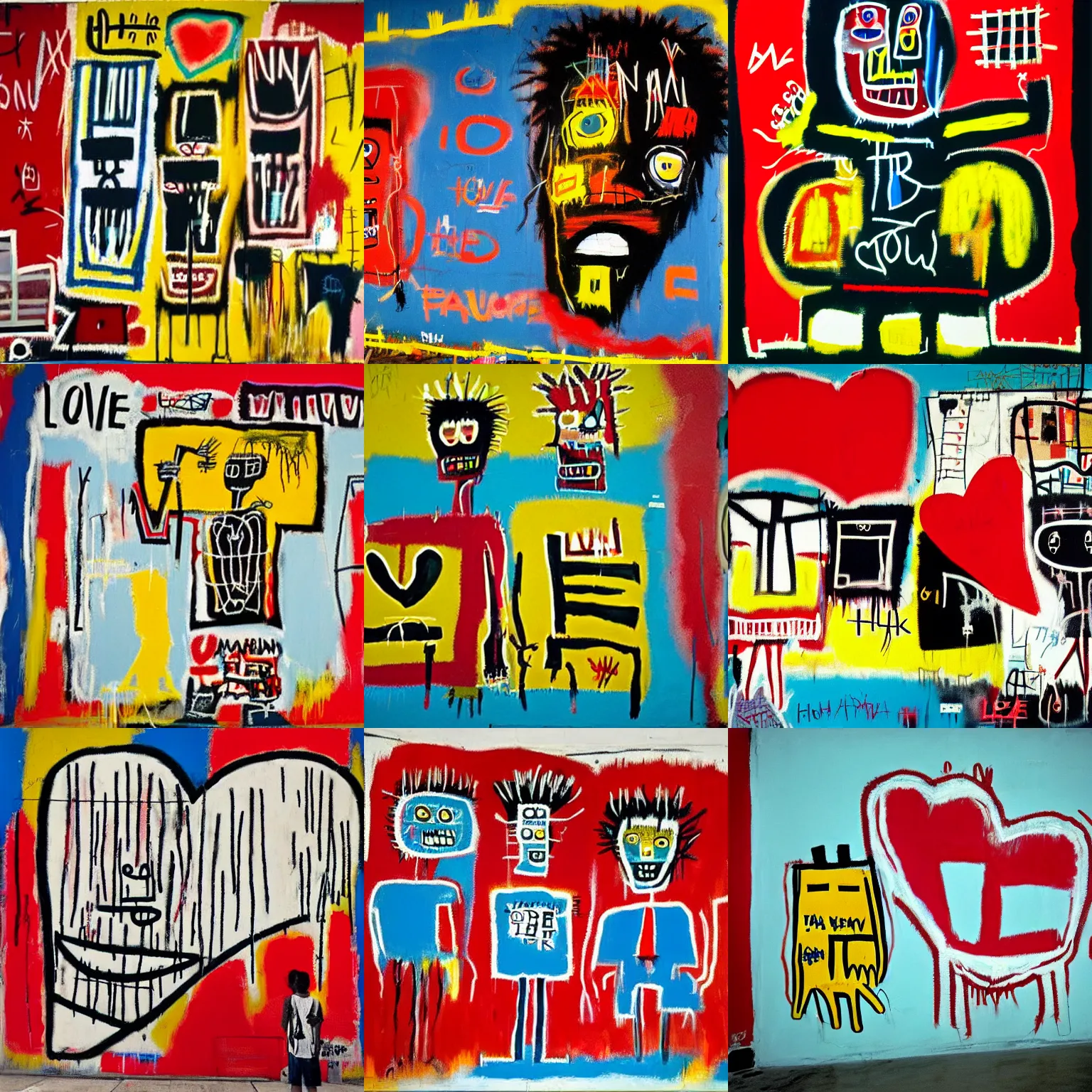 Prompt: love mural by basquiat