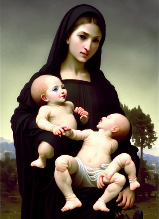 Prompt: realistic detailed 8k photo of futuristic holy cyborg-robotic-mother holding a newborn baby child in hands by Raphael Santi, William-Adolphe Bouguereau, orthodox icon Neo-Gothic, gothic, rich deep colors. masterpiece, intricate artwork by Tooth Wu and wlop and beeple, greg rutkowski. still from a 2021 movie by Terrence Malick, Tarkovsky, Gaspar Noe, James Cameron,