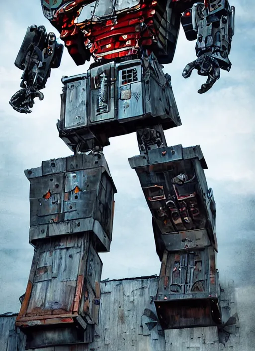 Image similar to A giant bipedal autobot transformer made out of pirate ship, digital art