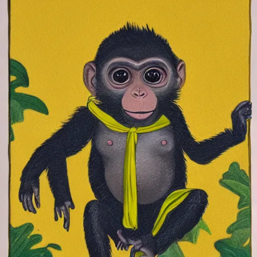 Image similar to a monkey wearing a yellow kimono, 8 k